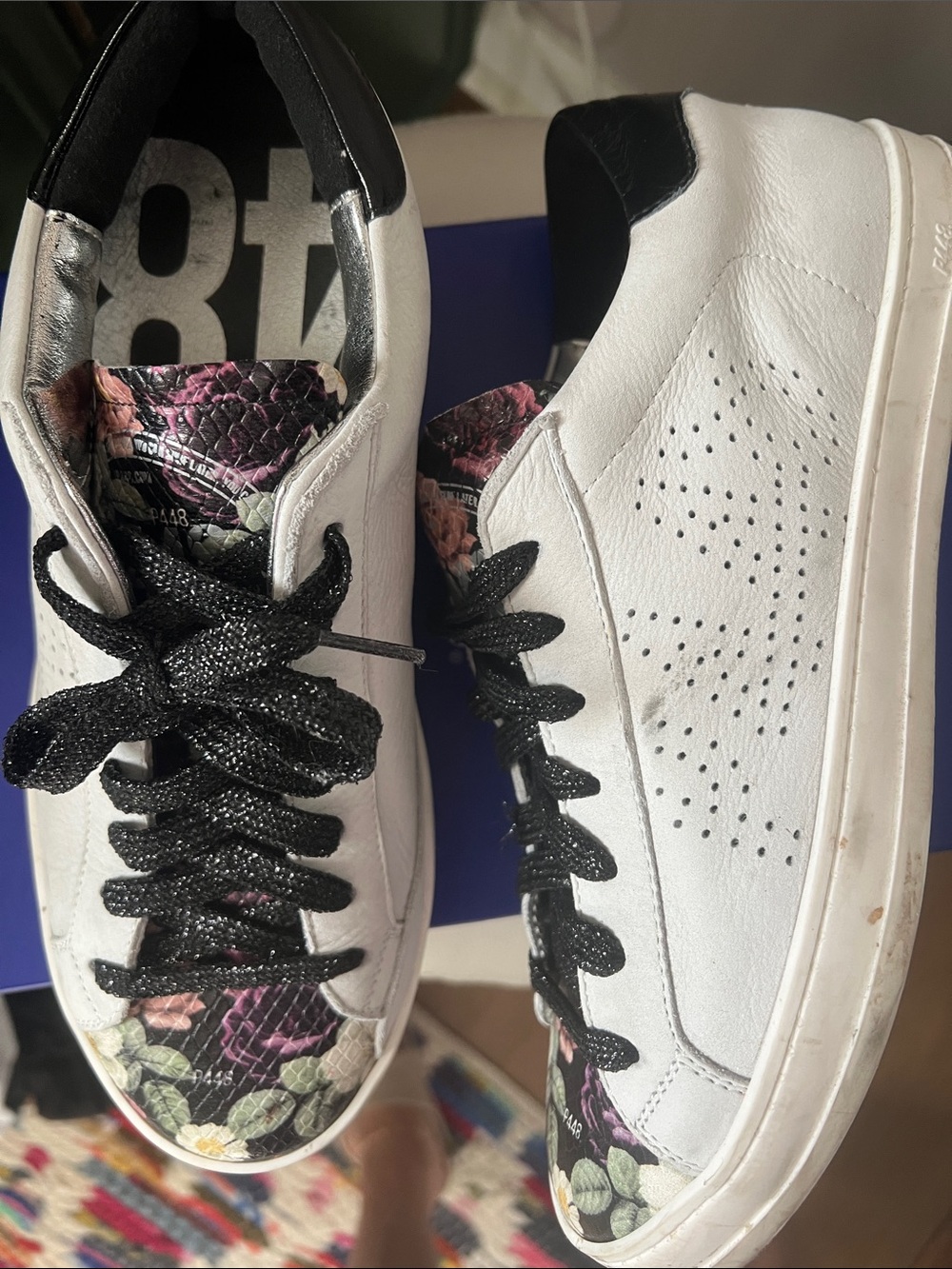 P448 Women's White Leather Sneakers with Floral Detail size 8.5/39